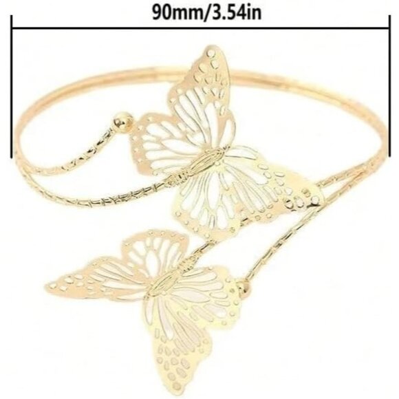 Elegant Gold Butterfly Cuff Bracelet - Adjustable Floral Arm Jewelry for Women - Picture 8 of 9